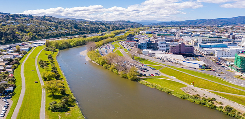 Panoramic  view of Hutt river and lower hutt city